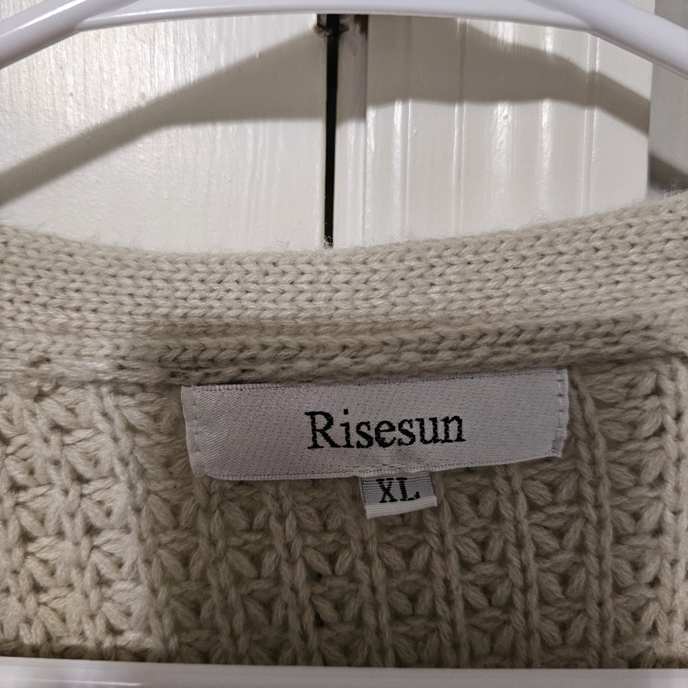 Elegant Beige Knit Cardigan Sweater - Picture 6 of 6